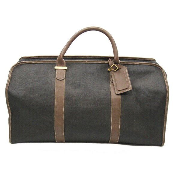 DUNHILL Boston Bag Herringbone Gray Gray PVC x Leather Authentic - Picture 1 of 11